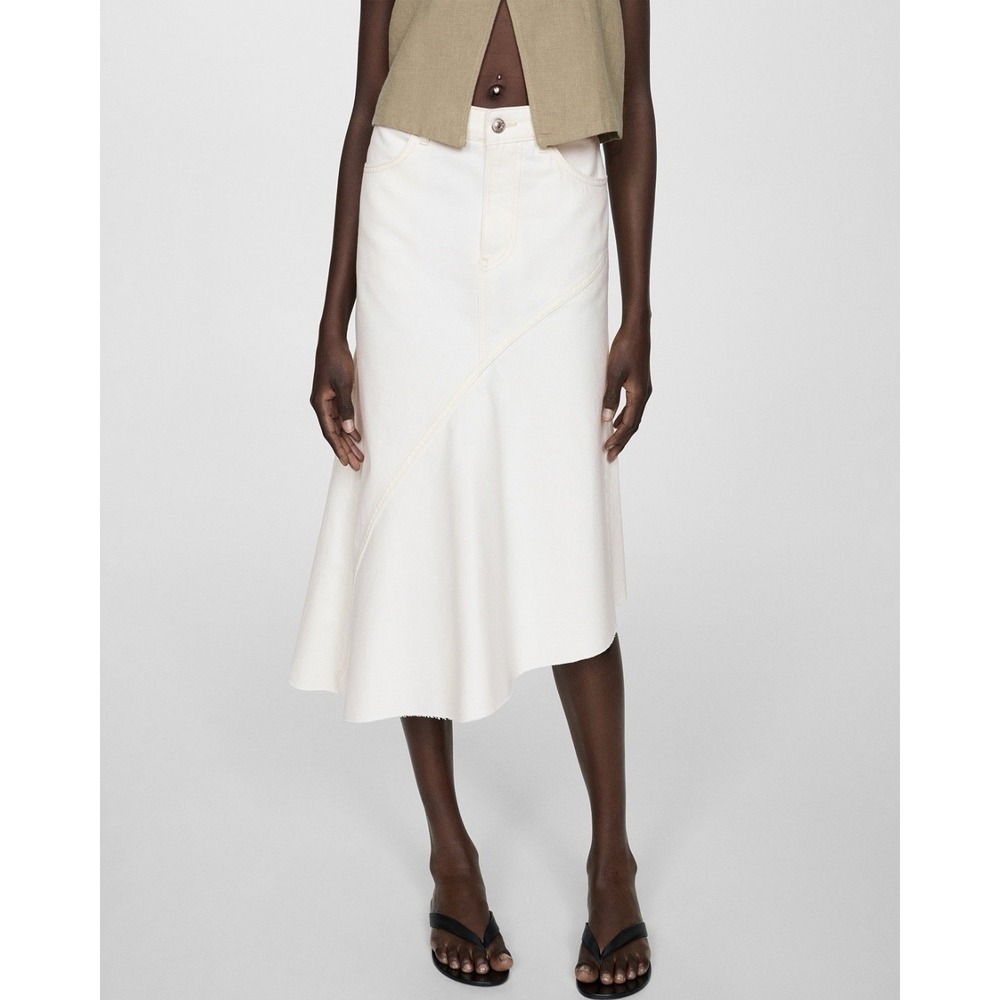 Mango Womens Asymmetrical Off White Denim Skirt Size XS MSRP $80 Sold Out!‎ NWT